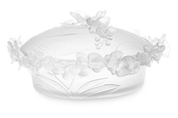 Конфетница с крышкой Decor de Table Pate de Verre Cristal Орхидея 28 см, хрусталь, белая, п/к