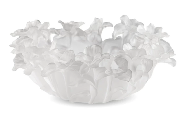 Чаша декоративная Decor de Table Pate de Verre Cristal Фиалка 30 см, хрустальное тесто, белая, п/к