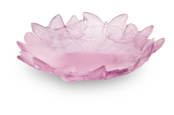 Чаша декоративная Decor de Table Pate de Verre Cristal Бабочки 20 см, хрустальное тесто,розовая, п/к