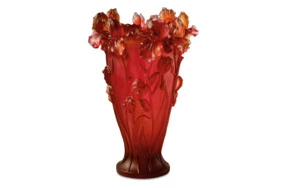 Ваза Decor de Table Pate de Verre Cristal Ирисы 22 см, хрустальное тесто, янтарно-красная, п/к