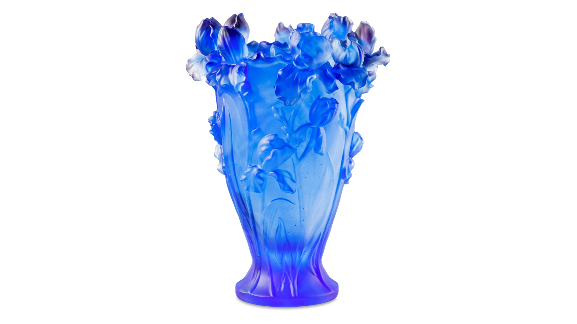 Ваза Decor de Table Pate de Verre Cristal Ирисы 32 см, хрустальное тесто, кобальтово-синяя, п/к
