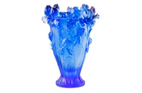 Ваза Decor de Table Pate de Verre Cristal Ирисы 32 см, хрустальное тесто, кобальтово-синяя, п/к