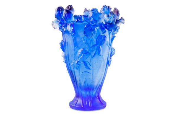 Ваза Decor de Table Pate de Verre Cristal Ирисы 32 см, хрустальное тесто, кобальтово-синяя, п/к