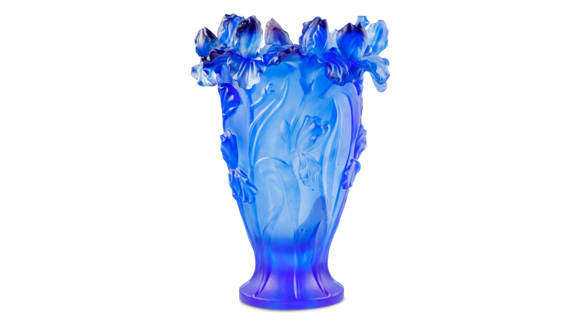 Ваза Decor de Table Pate de Verre Cristal Ирисы 32 см, хрустальное тесто, кобальтово-синяя, п/к