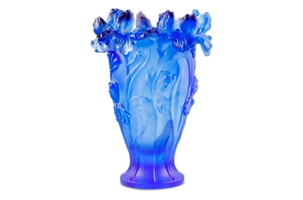 Ваза Decor de Table Pate de Verre Cristal Ирисы 32 см, хрустальное тесто, кобальтово-синяя, п/к
