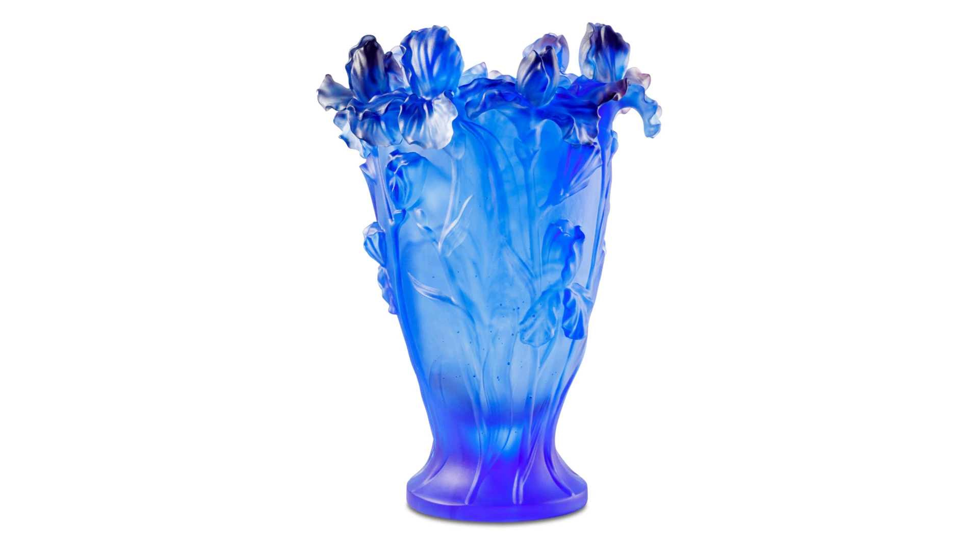 Ваза Decor de Table Pate de Verre Cristal Ирисы 32 см, хрустальное тесто, кобальтово-синяя, п/к