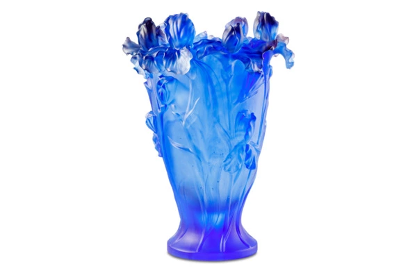 Ваза Decor de Table Pate de Verre Cristal Ирисы 32 см, хрустальное тесто, кобальтово-синяя, п/к