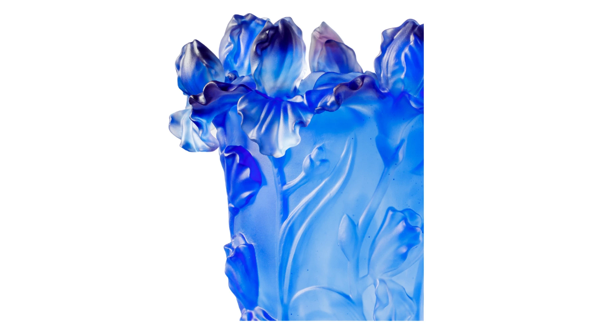 Ваза Decor de Table Pate de Verre Cristal Ирисы 32 см, хрустальное тесто, кобальтово-синяя, п/к