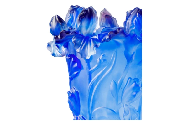 Ваза Decor de Table Pate de Verre Cristal Ирисы 32 см, хрустальное тесто, кобальтово-синяя, п/к