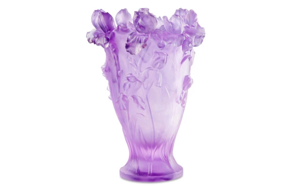 Ваза Decor de Table Pate de Verre Cristal Ирисы 32 см, хрустальное тесто, фиолетовая, п/к