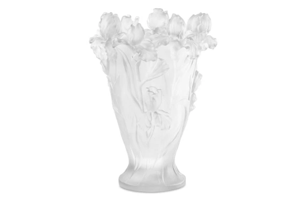 Ваза Decor de Table Pate de Verre Cristal Ирисы 32 см, хрустальное тесто, белая, п/к