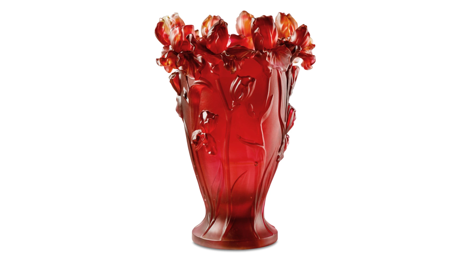 Ваза Decor de Table Pate de Verre Cristal Ирисы 32 см, хрустальное тесто, янтарно-красная, п/к