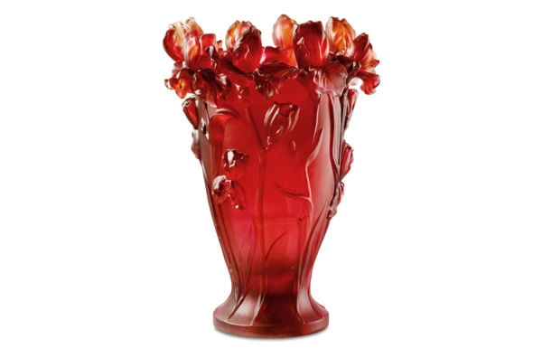 Ваза Decor de Table Pate de Verre Cristal Ирисы 32 см, хрустальное тесто, янтарно-красная, п/к