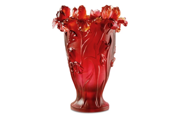 Ваза Decor de Table Pate de Verre Cristal Ирисы 32 см, хрустальное тесто, янтарно-красная, п/к