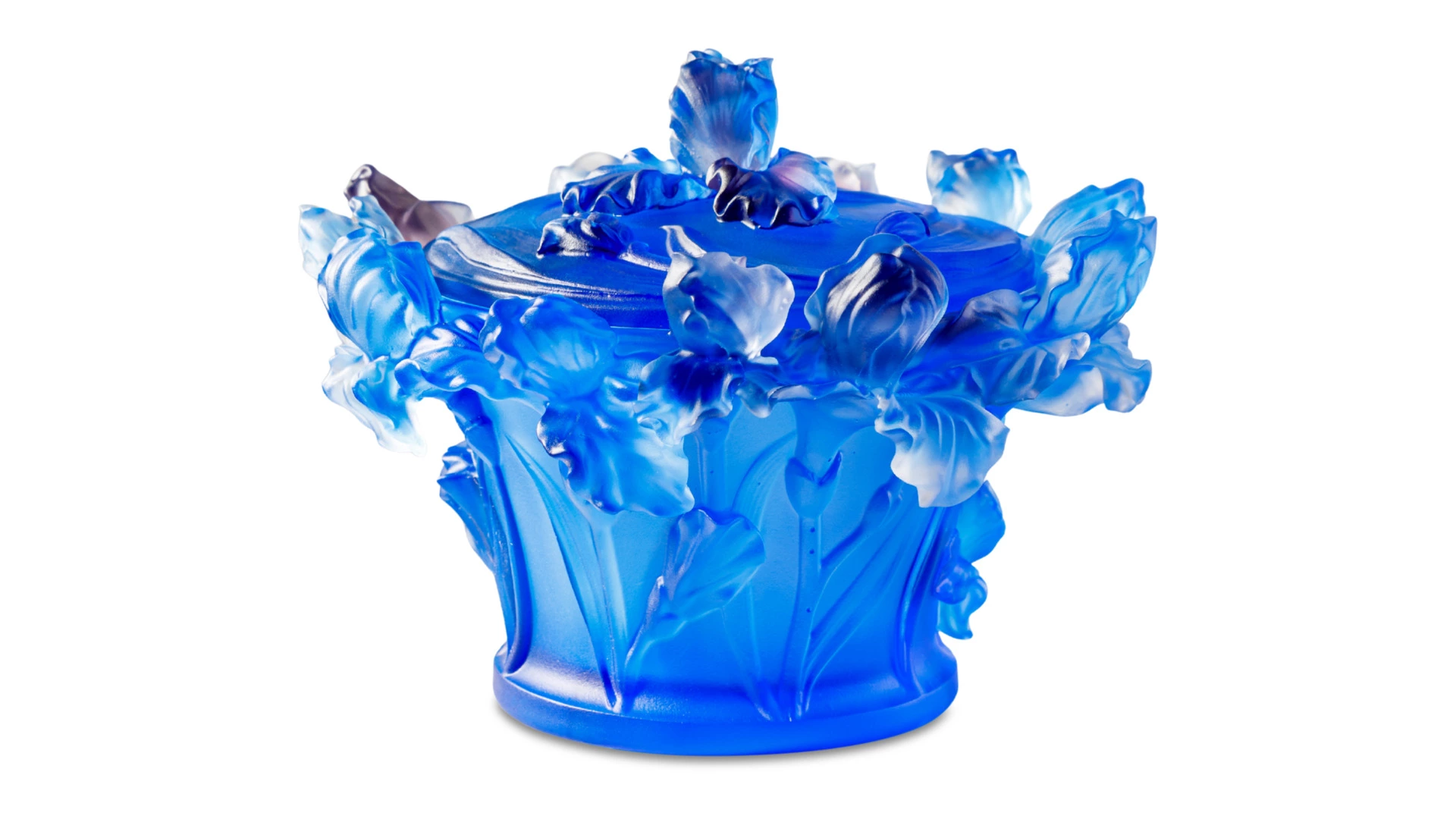 Конфетница Decor de Table Pate de Verre Cristal Ирисы 17 см, хрустальное тесто, кобальтово-синяя