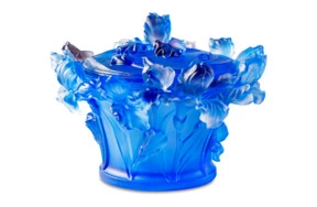 Конфетница Decor de Table Pate de Verre Cristal Ирисы 17 см, хрустальное тесто, кобальтово-синяя