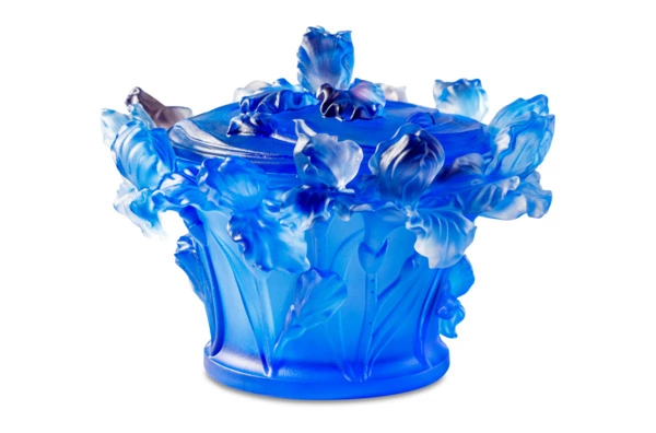 Конфетница Decor de Table Pate de Verre Cristal Ирисы 17 см, хрустальное тесто, кобальтово-синяя