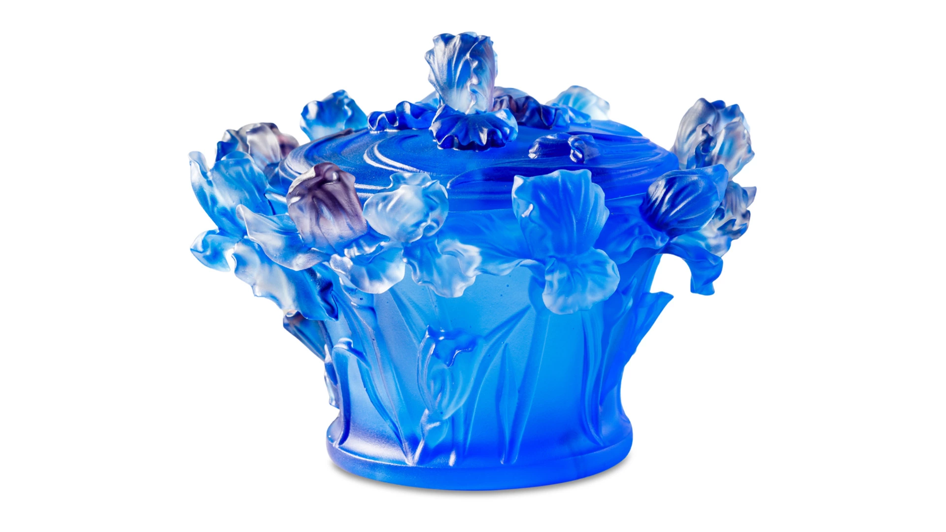Конфетница Decor de Table Pate de Verre Cristal Ирисы 17 см, хрустальное тесто, кобальтово-синяя