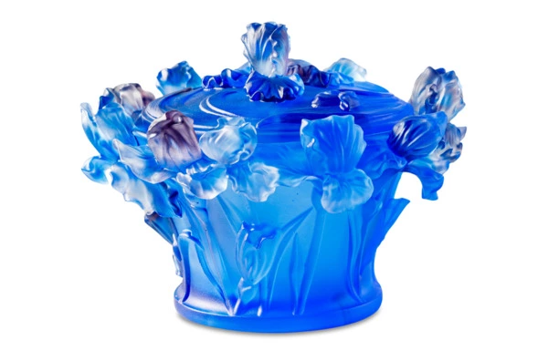 Конфетница Decor de Table Pate de Verre Cristal Ирисы 17 см, хрустальное тесто, кобальтово-синяя