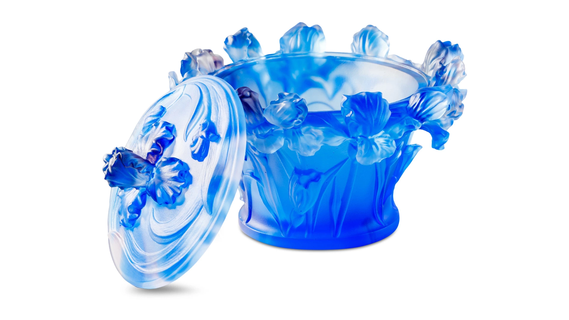 Конфетница Decor de Table Pate de Verre Cristal Ирисы 17 см, хрустальное тесто, кобальтово-синяя