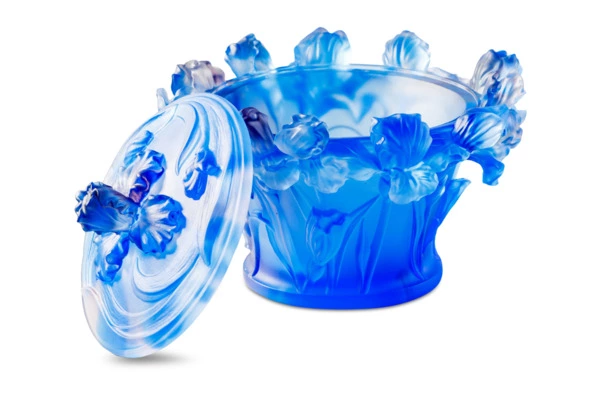 Конфетница Decor de Table Pate de Verre Cristal Ирисы 17 см, хрустальное тесто, кобальтово-синяя