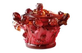 Конфетница Decor de Table Pate de Verre Cristal Ирисы 17 см, хрустальное тесто, янтарно-красная, п/к