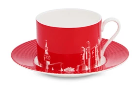 Чашка чайная с блюдцем Московское чаепитие 220 мл, костяной фарфор