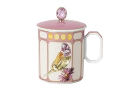 Кружка с крышкой Rosenthal Swarovski Идиллия Зяблик 390 мл, фарфор, розовая