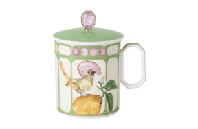 Кружка с крышкой Rosenthal Swarovski Идиллия Мухоловка 390 мл, фарфор, зеленая