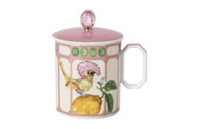 Кружка с крышкой Rosenthal Swarovski Идиллия Мухоловка, фарфор 390 мл, розовая