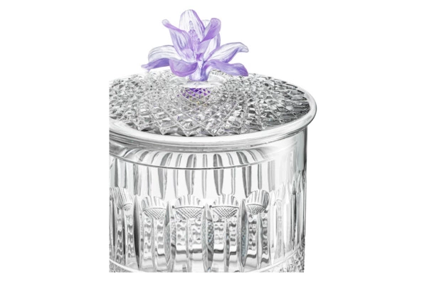Конфетница с крышкой Decor de table Париж Магнолия 12,5х17 см, хрусталь, цветок фиолетовый