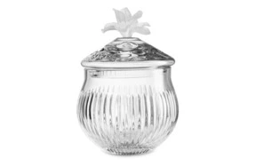 Конфетница с крышкой Decor de table Дефанс Камелия 18х12 см, хрусталь, цветок морозный белый