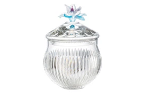 Конфетница с крышкой Decor de table Дефанс Магнолия 23,5х17,5 см, хрусталь, цветок пурпурно-голубой