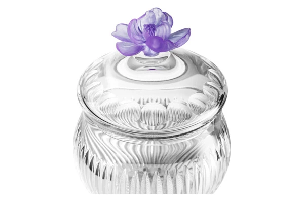 Конфетница с крышкой Decor de table Дефанс Магнолия 23,5х17,5 см, хрусталь, цветок фиолетовый
