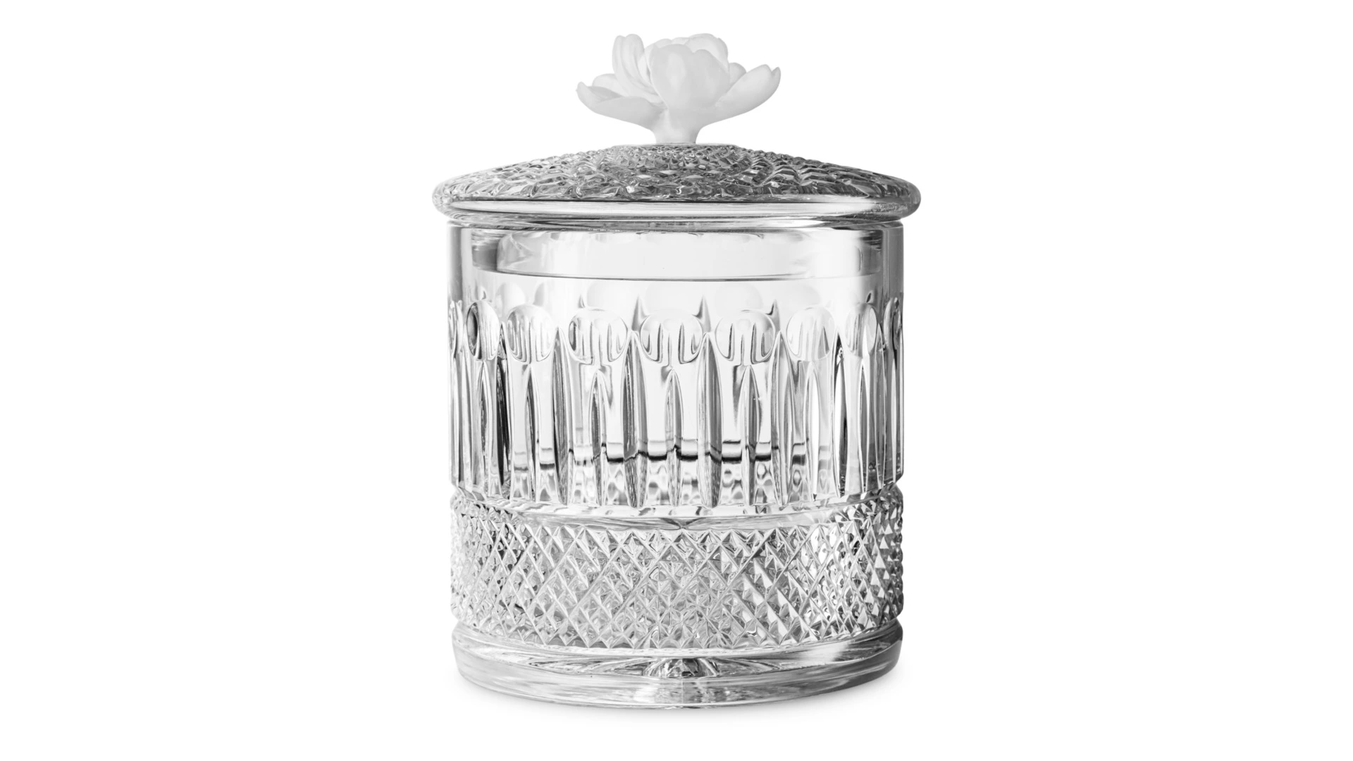 Конфетница с крышкой Decor de table Париж Магнолия 12,5х17 см, хрусталь, цветок морозный белый