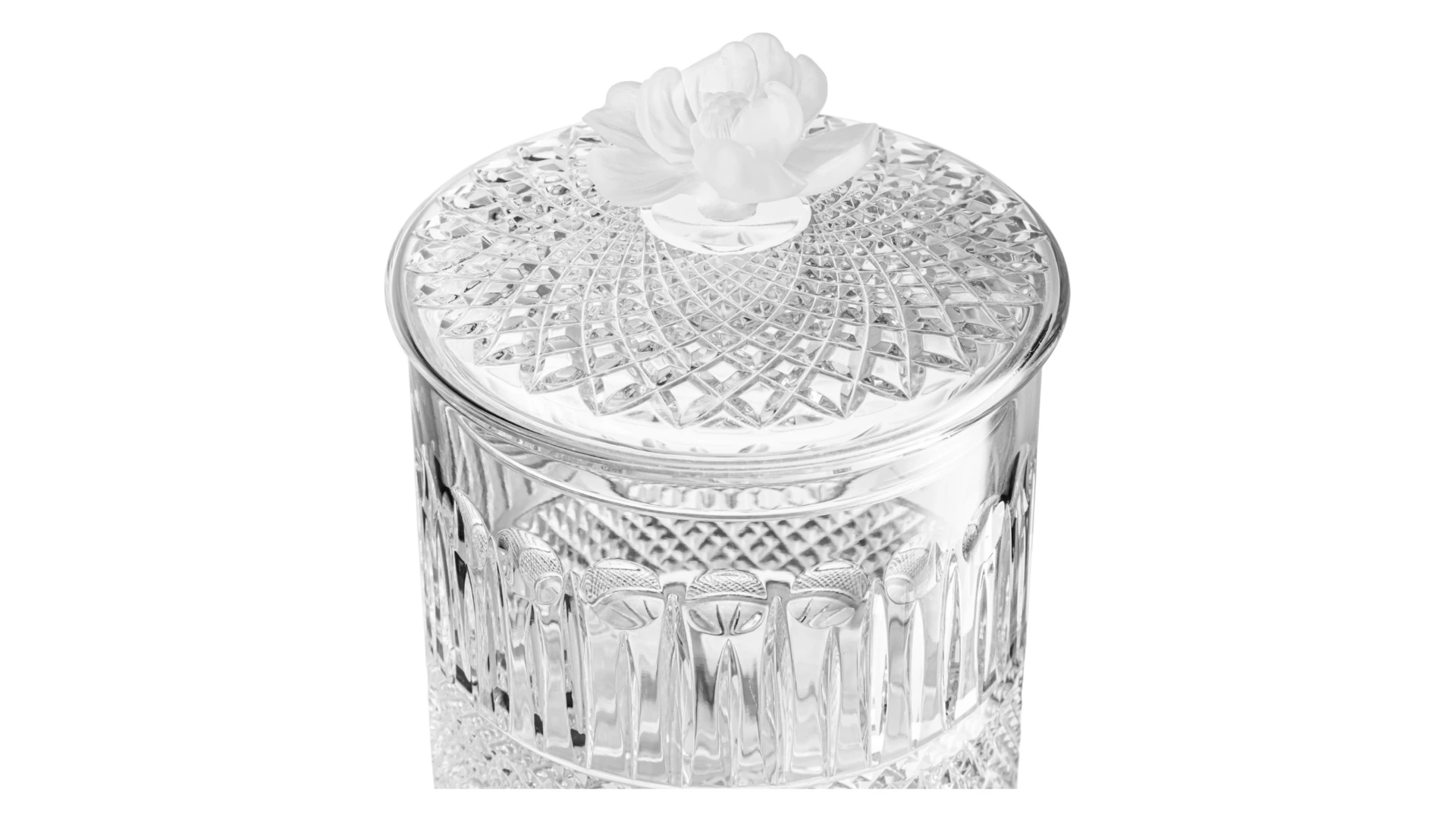 Конфетница с крышкой Decor de table Париж Магнолия 12,5х17 см, хрусталь, цветок морозный белый