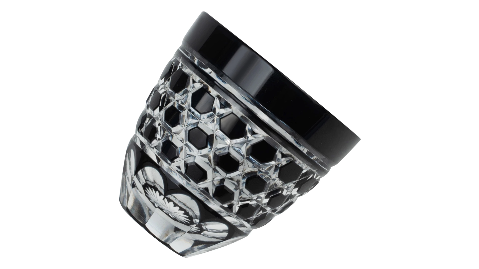 Рюмка с шестиугольным плетением Tajima Glass 75 мл, стекло, черная, деревянная коробка