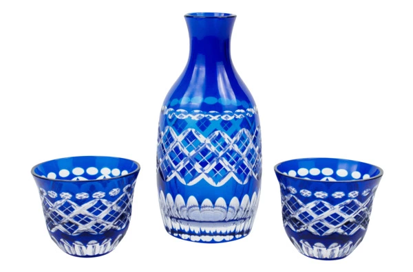 Набор для саке Tajima Glass Тама Ярай 3 шт, стекло, в деревянной коробке