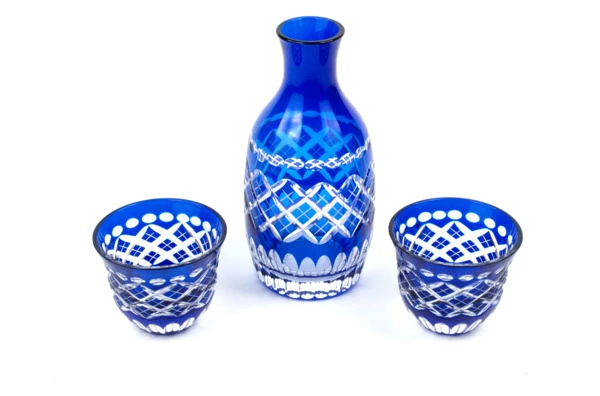Набор для саке Tajima Glass Тама Ярай 3 шт, стекло, в деревянной коробке