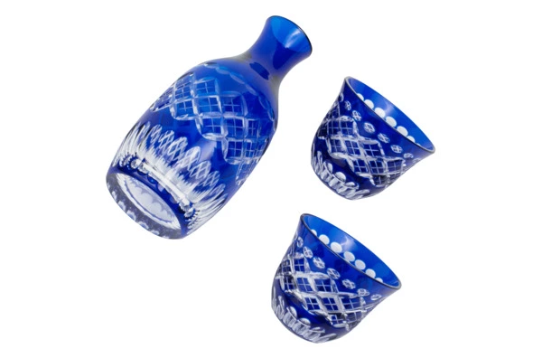 Набор для саке Tajima Glass Тама Ярай 3 шт, стекло, в деревянной коробке