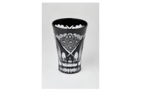 Стакан Хризантема и веер Tajima Glass 240 мл, стекло, черный, в деревянной коробке