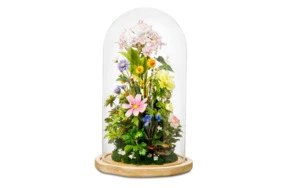 Флюкс, космея, фиалки, маргаритки, ландыши из холодного фарфора в куполе H40